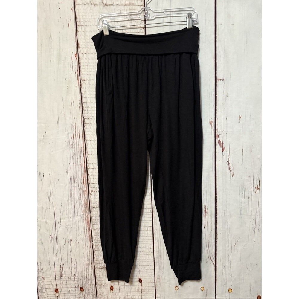 Athleta Studio Jogger Foldover Pants Pockets Stretch Black Modal Size Medium